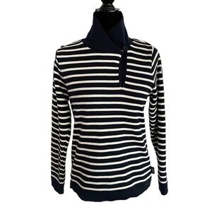 Holebrook Sweden Windproof Lined Knit Sweater Blue White Nautical Stripe Small